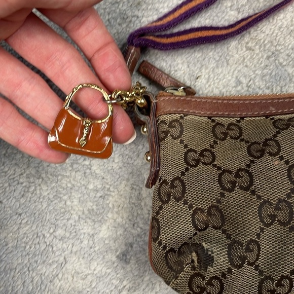 GUCCI Sherry Line GG Canvas Pouch Purple Orange Wristlet Purse Charm - Picture 3 of 17